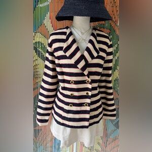 CAbi Striped Double-Breasted Blazer in Navy, Cream & Pink
